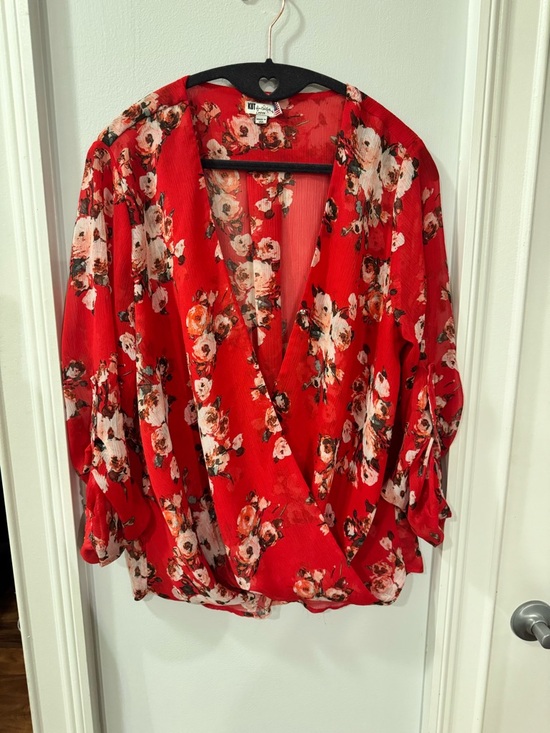 Kut from the Kloth Tops - Red Floral Wrap Blouse - Kut from the Kloth